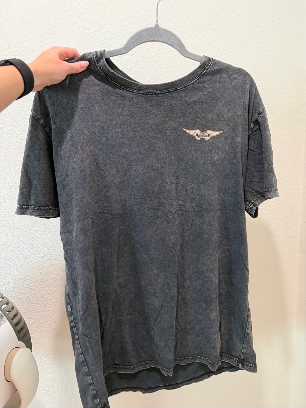 Washed Black Short Sleeve Tee with Subtle Wing Emblem